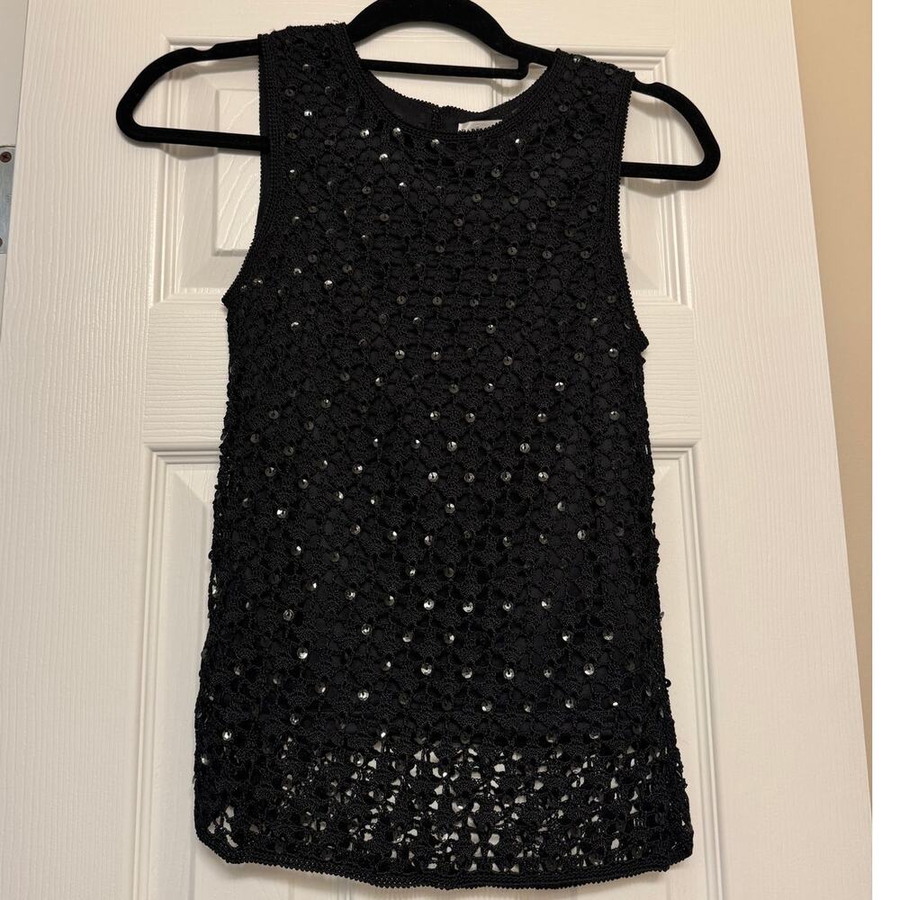VINTAGE Papell Boutique Evening, Hand Crocheted Floral Sequin Top Size Small